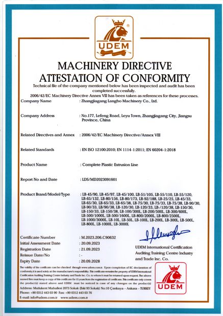 Cina Zhangjiagang Langbo Machinery Co. Ltd. Certificazioni