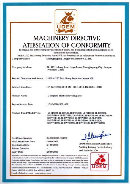 Cina Zhangjiagang Langbo Machinery Co. Ltd. Certificazioni